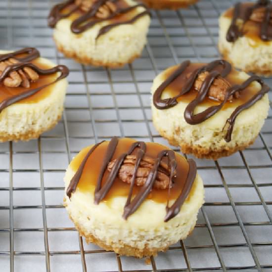Mini Eggo Turtle Cheesecakes