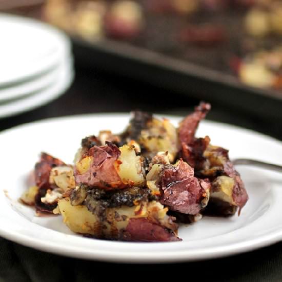 Pesto Goat Cheese Smashed Potatoes