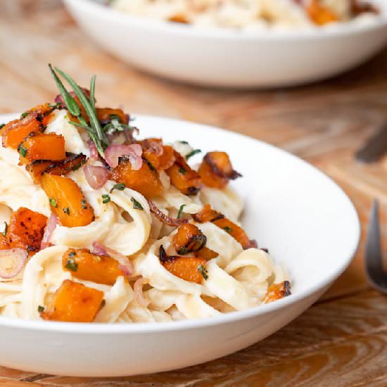 Vegan Fettuccine Alfredo w Squash