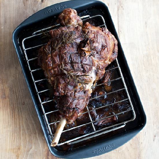 Slow-roasted leg of lamb