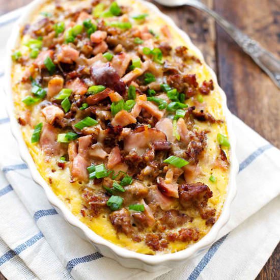 Ham and Sausage Hashbrown Egg Bake