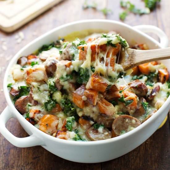 Sweet Potato, Kale and Sausage Bake