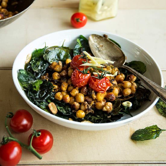 Indian Chickpeas with Spinach Chips