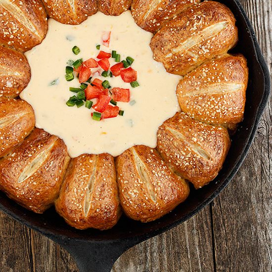 Warm Pretzel Rolls with Cheese Dip