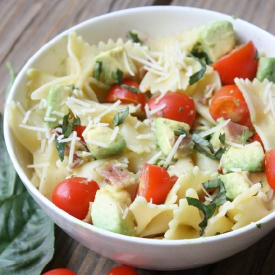 Tomato, Basil, Avocado Pasta Salad