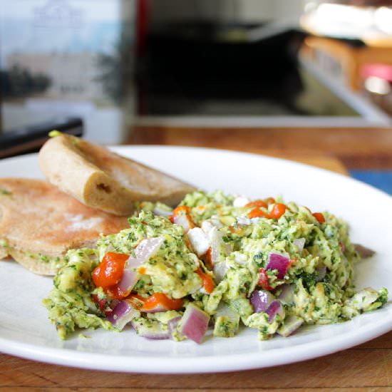 Kale Pesto and Goat Cheese Scramble