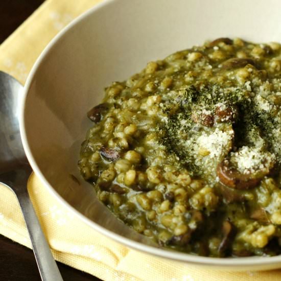 Mushroom-Spinach Barley Risotto