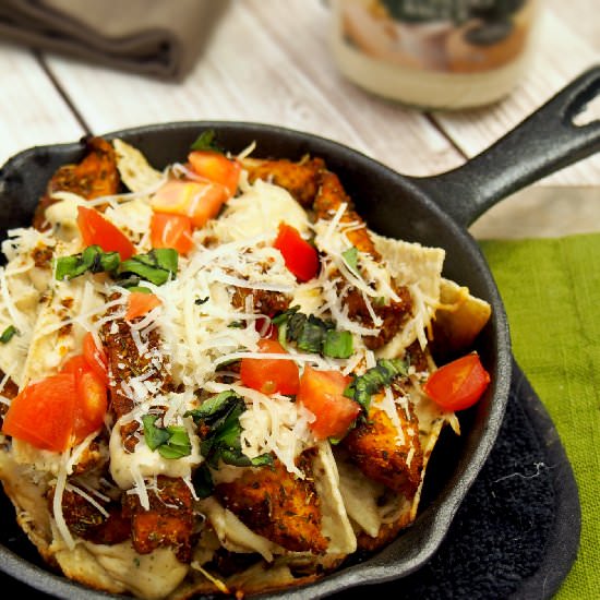 Blackened Chicken Alfredo Nachos