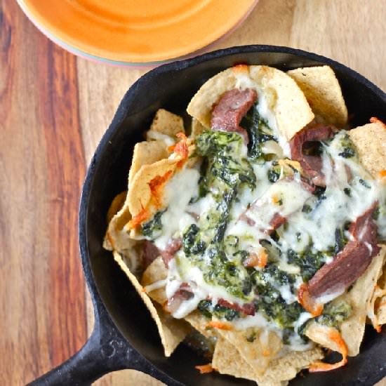 Creamed Spinach and Steak Nachos