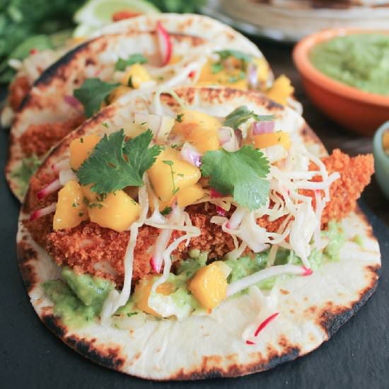 Crispy Fish Tacos w/Mango Salsa