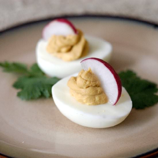 Miso and sriracha deviled eggs