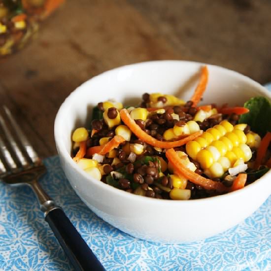 Lemon Garlic Corn and Black Lentils