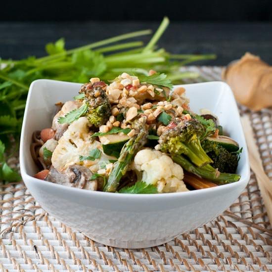 Spicy Peanut Vegetarian Noodle Bowl