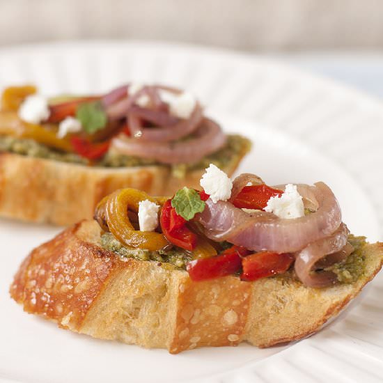 Vegetable and pesto bruschetta