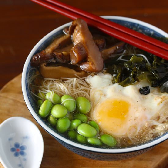 Edamame Mushroom Miso Noodle Soup