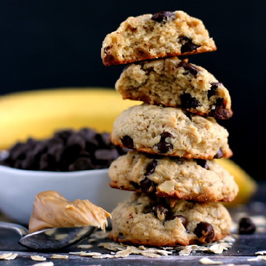 PB Banana Choc Chip Oatmeal Cookies