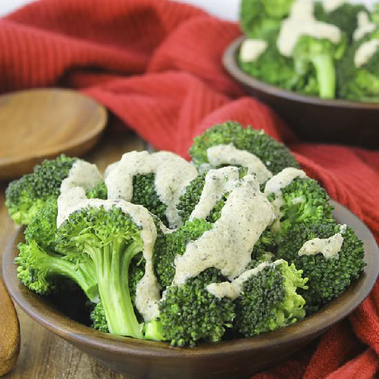 Broccoli with Miso-Hemp Dressing
