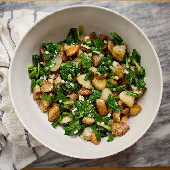 Roasted Potatoes tossed with Ramps