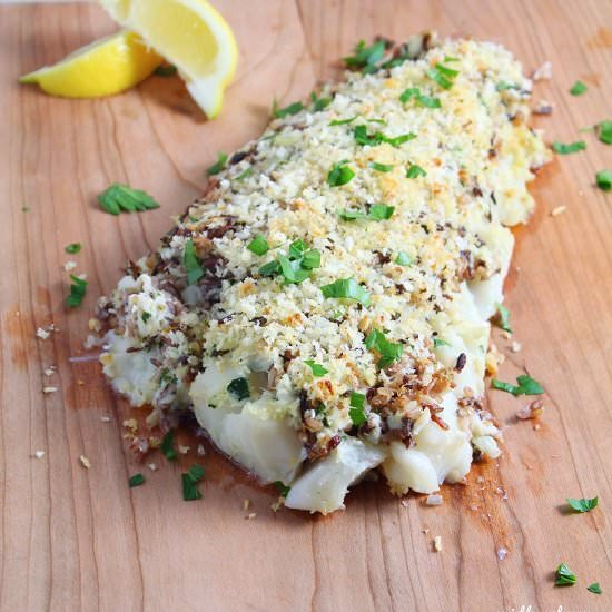 Haddock with Crab and Wild Rice