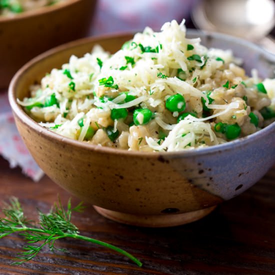 Cheddar Brown Rice Risotto & Peas