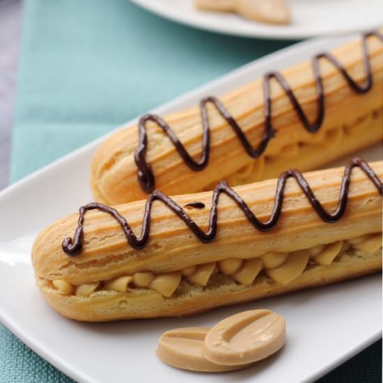 Eclairs with caramelized white choc