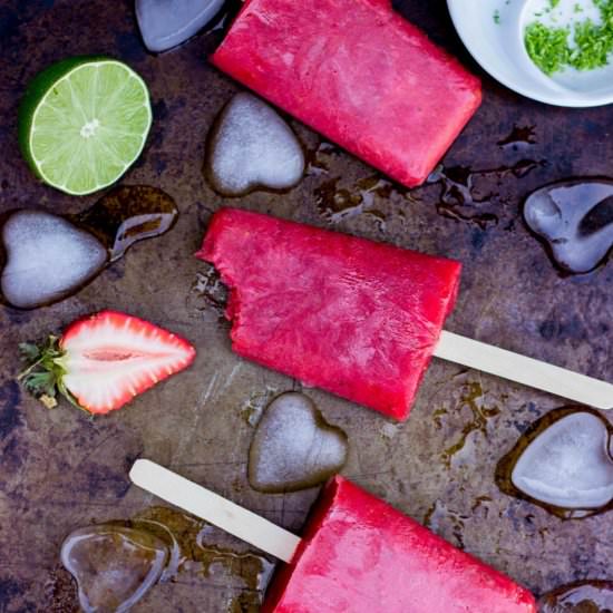 Strawberry Rhubarb & Lime Popsicles
