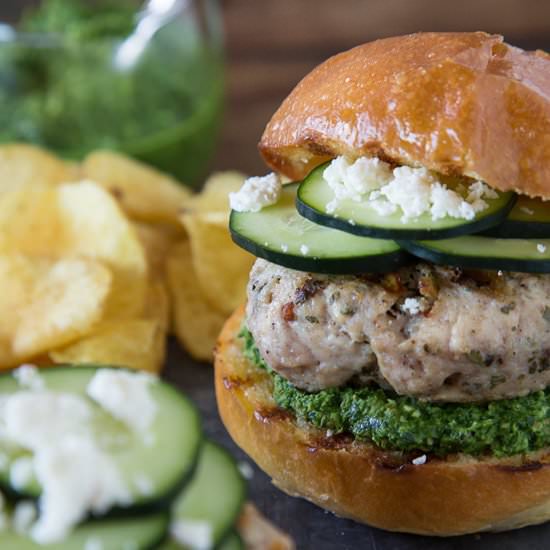 Green Harissa Turkey Burgers