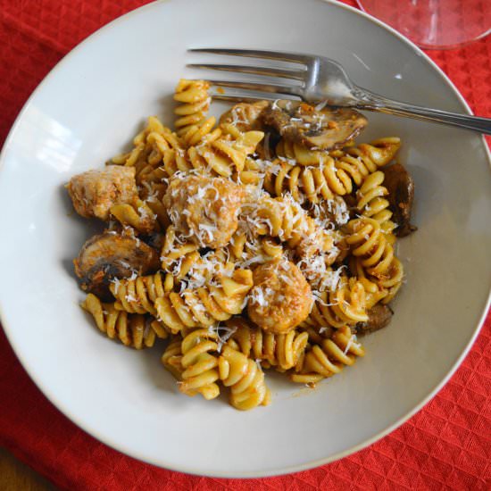 Sausage, Mushroom and Pesto Pasta