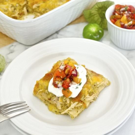 Chicken Verde Enchilada Bake