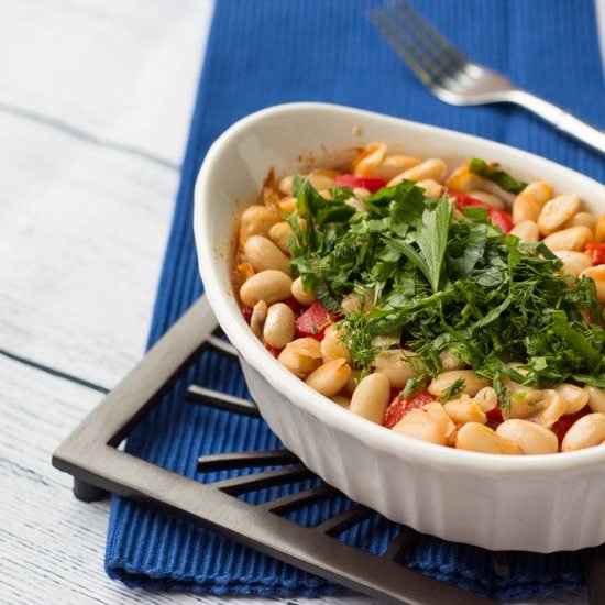 Beans with Roasted Peppers & Onions