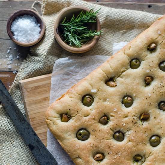 Roasted Garlic and Olive Focaccia
