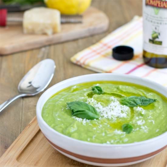Green Pea Soup w/ Olive Oil & Basil