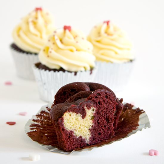 Surprise Heart Red Velvet Cupcakes