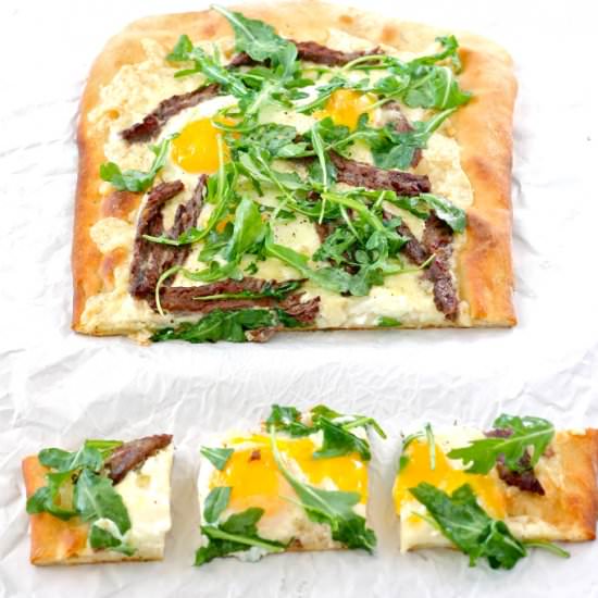Steak, Egg, and Arugula Flatbread