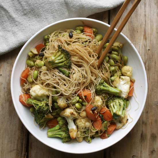 Rice Noodle & Edamame Stir-Fry