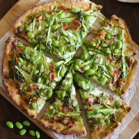Asparagus and Pancetta Pesto Pizza
