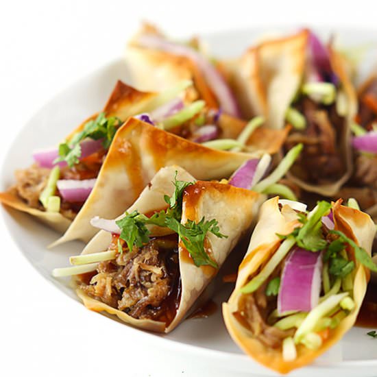 Hawaiian BBQ Pork Wonton Tacos