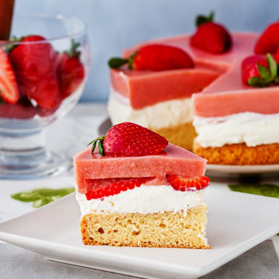 Strawberry Rhubarb Mousse Cake