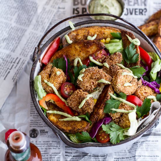 Cajun Shrimp ‘n’ Chips Po Boy Salad