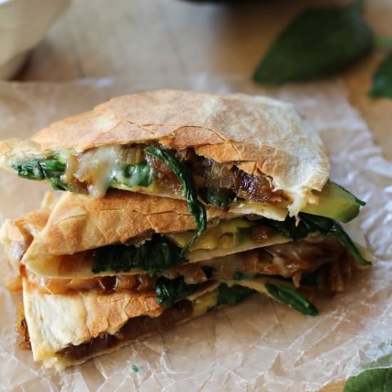 Onion, Spinach & Avocado Quesadilla