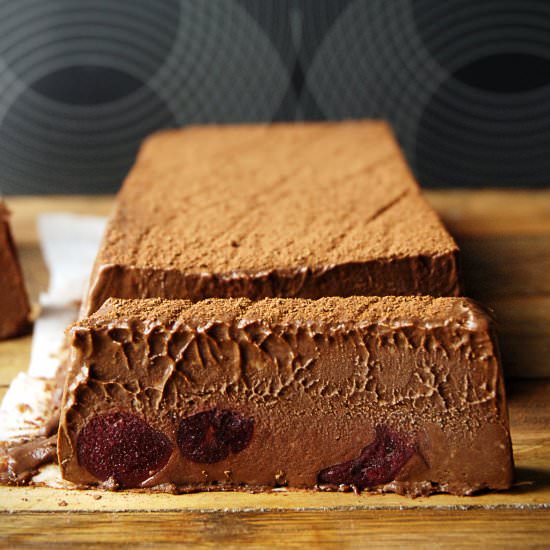 Chocolate ganache with cherries