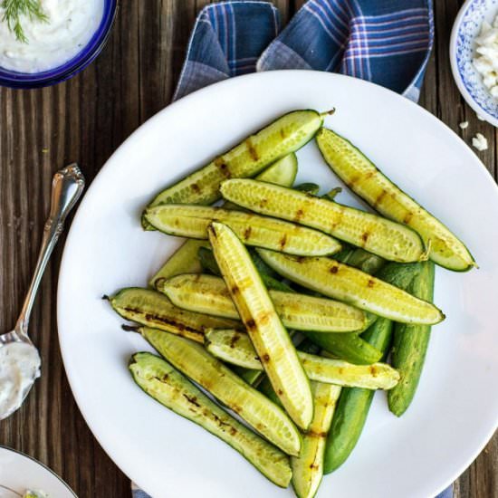 Grilled Cucumbers with Pickled Feta