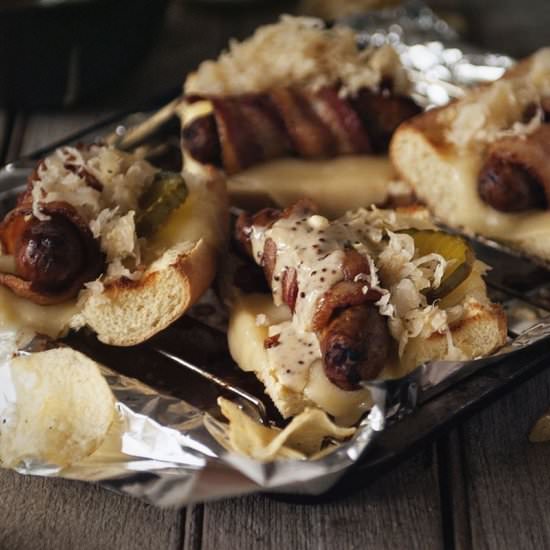 Bacon Wrapped Beer Brats