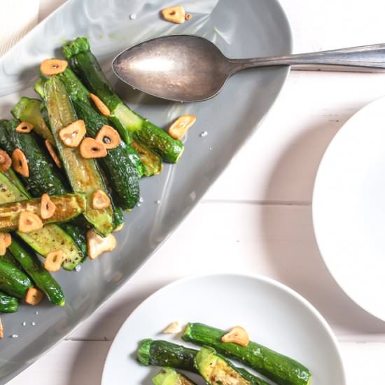 Baby Zucchini with Garlic Chips