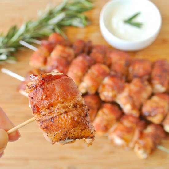 Bacon wrapped chicken skewers