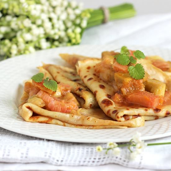 Crepes with Caramelized Rhubarb