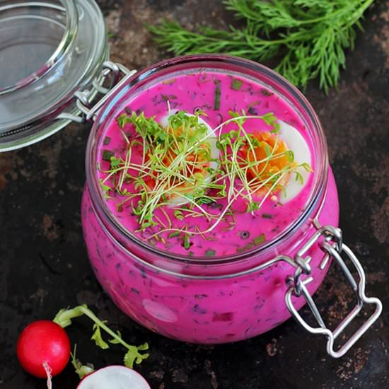 Cold summer soup with swiss chard