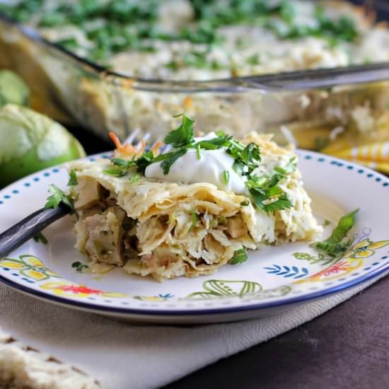 Salsa Verde Chicken Enchilada Stack