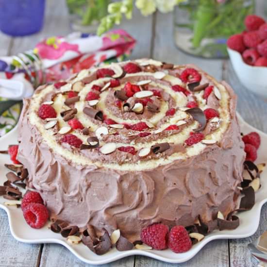 Raspberry Almond Spiral Cake