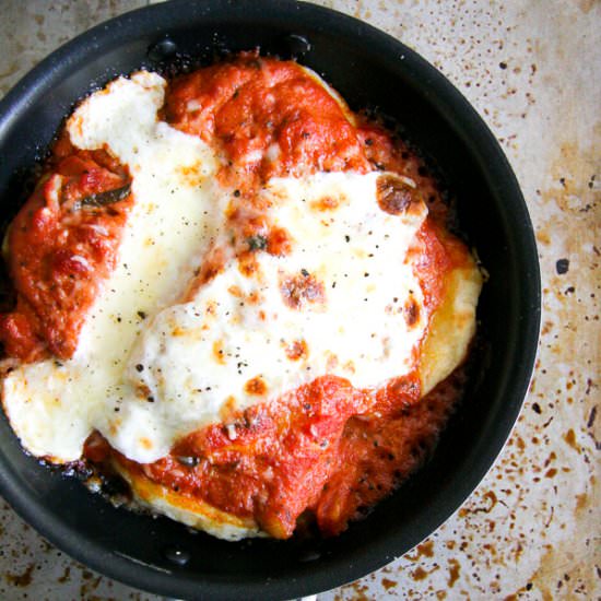 Baked gnudi with vodka sauce